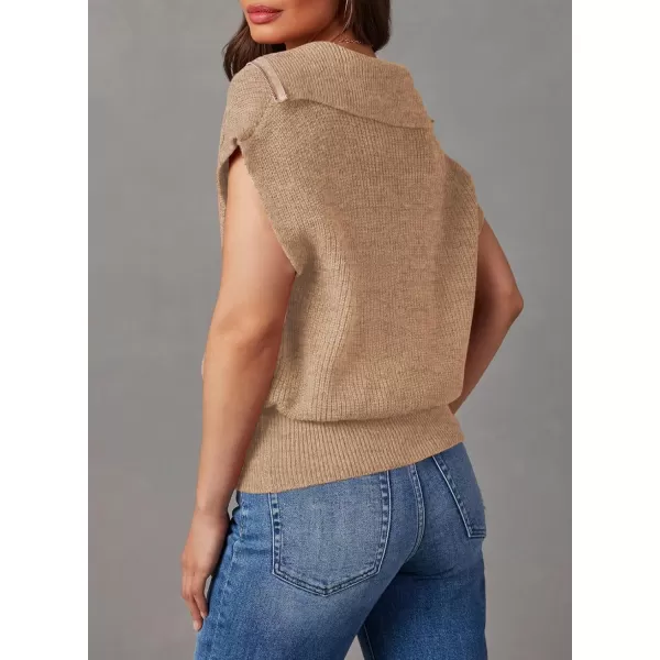 Dokotoo Women's Casual Sleeveless Half Zip Pullover Sweaters Solid V Neck Collar Ribbed Knitted Loose Sweaters