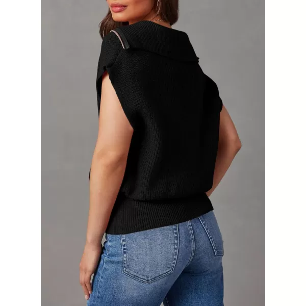 Dokotoo Women's Casual Sleeveless Half Zip Pullover Sweaters Solid V Neck Collar Ribbed Knitted Loose Sweaters