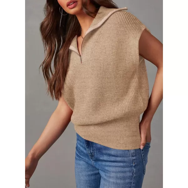 Dokotoo Women's Casual Sleeveless Half Zip Pullover Sweaters Solid V Neck Collar Ribbed Knitted Loose Sweaters