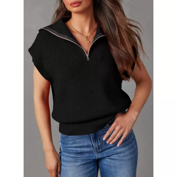 Dokotoo Women's Casual Sleeveless Half Zip Pullover Sweaters Solid V Neck Collar Ribbed Knitted Loose Sweaters