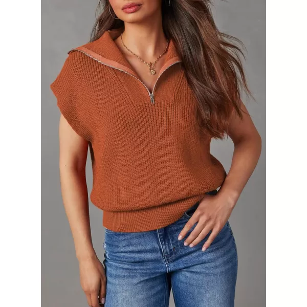 Dokotoo Women's Casual Sleeveless Half Zip Pullover Sweaters Solid V Neck Collar Ribbed Knitted Loose Sweaters