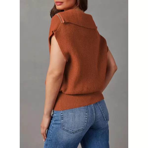 Dokotoo Women's Casual Sleeveless Half Zip Pullover Sweaters Solid V Neck Collar Ribbed Knitted Loose Sweaters