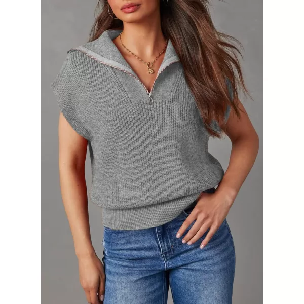 Dokotoo Women's Casual Sleeveless Half Zip Pullover Sweaters Solid V Neck Collar Ribbed Knitted Loose Sweaters