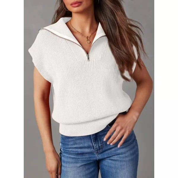 Dokotoo Women's Casual Sleeveless Half Zip Pullover Sweaters Solid V Neck Collar Ribbed Knitted Loose Sweaters