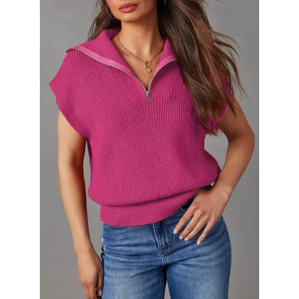 Dokotoo Women's Casual Sleeveless Half Zip Pullover Sweaters Solid V Neck Collar Ribbed Knitted Loose Sweaters