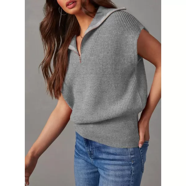 Dokotoo Women's Casual Sleeveless Half Zip Pullover Sweaters Solid V Neck Collar Ribbed Knitted Loose Sweaters
