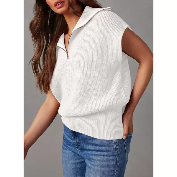 Dokotoo Women's Casual Sleeveless Half Zip Pullover Sweaters Solid V Neck Collar Ribbed Knitted Loose Sweaters