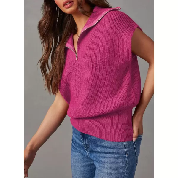 Dokotoo Women's Casual Sleeveless Half Zip Pullover Sweaters Solid V Neck Collar Ribbed Knitted Loose Sweaters