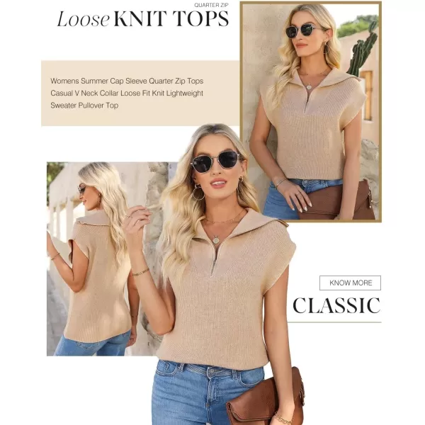 Dokotoo Women's Casual Sleeveless Half Zip Pullover Sweaters Solid V Neck Collar Ribbed Knitted Loose Sweaters