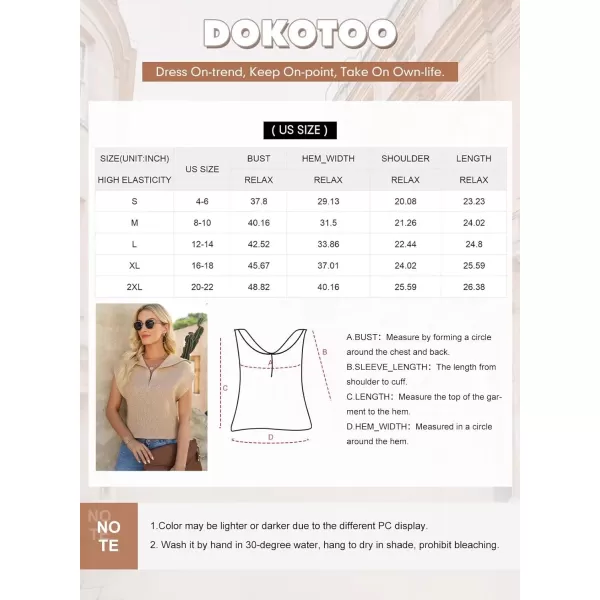 Dokotoo Women's Casual Sleeveless Half Zip Pullover Sweaters Solid V Neck Collar Ribbed Knitted Loose Sweaters
