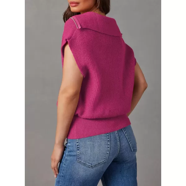 Dokotoo Women's Casual Sleeveless Half Zip Pullover Sweaters Solid V Neck Collar Ribbed Knitted Loose Sweaters