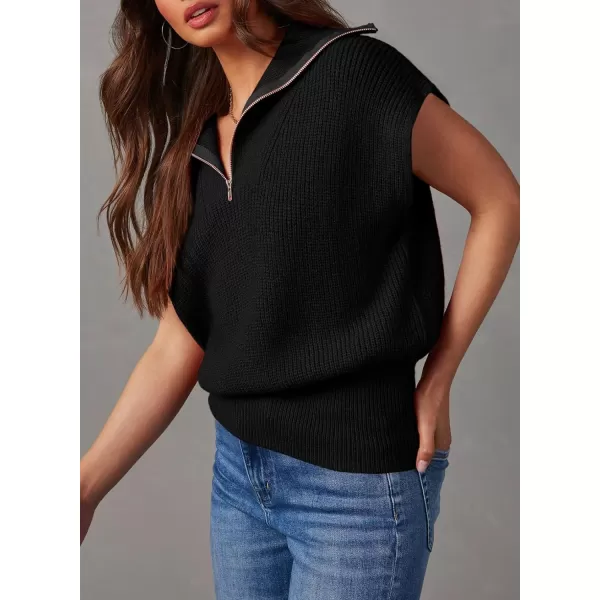 Dokotoo Women's Casual Sleeveless Half Zip Pullover Sweaters Solid V Neck Collar Ribbed Knitted Loose Sweaters
