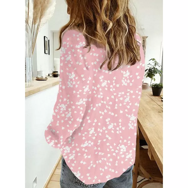 Dokotoo Women's Casual V Neck Alicia Floral Print Roll Up Long Sleeve Chiffon Button Down Blouses Bohemian Top Shirts