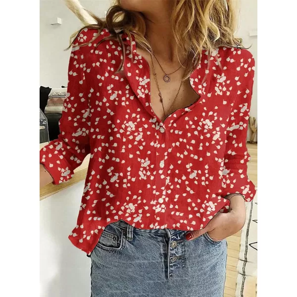 Dokotoo Women's Casual V Neck Alicia Floral Print Roll Up Long Sleeve Chiffon Button Down Blouses Bohemian Top Shirts