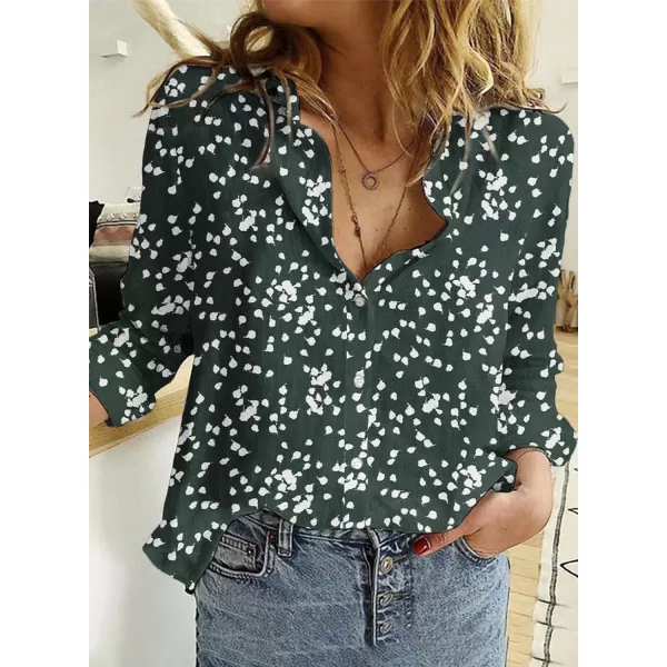 Dokotoo Women's Casual V Neck Alicia Floral Print Roll Up Long Sleeve Chiffon Button Down Blouses Bohemian Top Shirts
