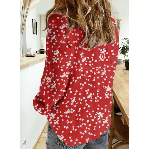 Dokotoo Women's Casual V Neck Alicia Floral Print Roll Up Long Sleeve Chiffon Button Down Blouses Bohemian Top Shirts