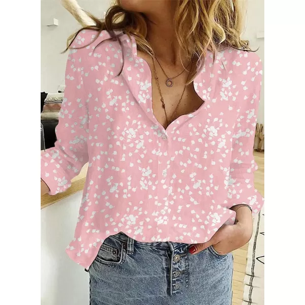 Dokotoo Women's Casual V Neck Alicia Floral Print Roll Up Long Sleeve Chiffon Button Down Blouses Bohemian Top Shirts