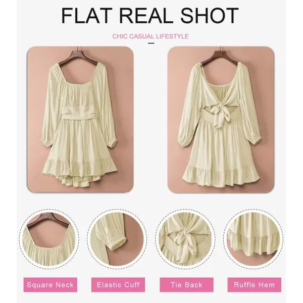 Dokotoo Womens Dress Long Lantern Sleeve Square Neck Tie Backless Sexy Dress Ruffle Elastic Waist A-Line Mini Dress