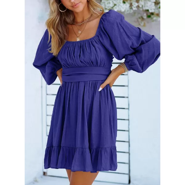 Dokotoo Womens Dress Long Lantern Sleeve Square Neck Tie Backless Sexy Dress Ruffle Elastic Waist A-Line Mini Dress