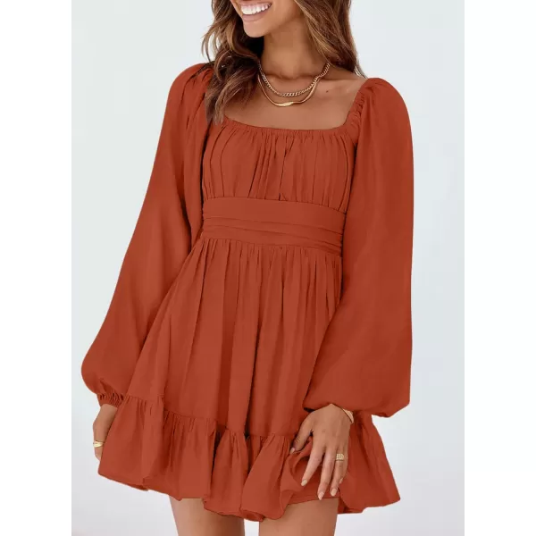 Dokotoo Womens Dress Long Lantern Sleeve Square Neck Tie Backless Sexy Dress Ruffle Elastic Waist A-Line Mini Dress