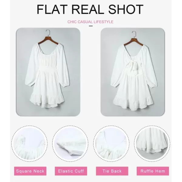 Dokotoo Womens Dress Long Lantern Sleeve Square Neck Tie Backless Sexy Dress Ruffle Elastic Waist A-Line Mini Dress