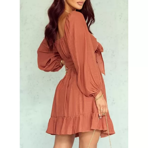 Dokotoo Womens Dress Long Lantern Sleeve Square Neck Tie Backless Sexy Dress Ruffle Elastic Waist A-Line Mini Dress