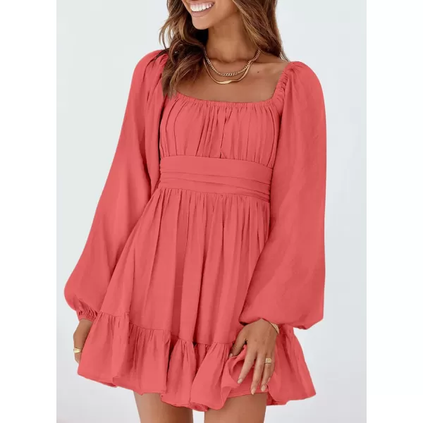 Dokotoo Womens Dress Long Lantern Sleeve Square Neck Tie Backless Sexy Dress Ruffle Elastic Waist A-Line Mini Dress
