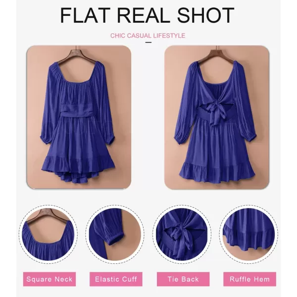 Dokotoo Womens Dress Long Lantern Sleeve Square Neck Tie Backless Sexy Dress Ruffle Elastic Waist A-Line Mini Dress