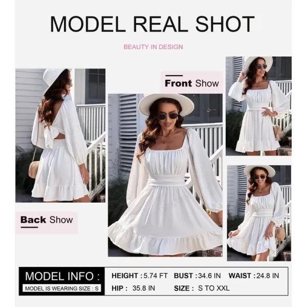 Dokotoo Womens Dress Long Lantern Sleeve Square Neck Tie Backless Sexy Dress Ruffle Elastic Waist A-Line Mini Dress