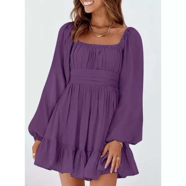 Dokotoo Womens Dress Long Lantern Sleeve Square Neck Tie Backless Sexy Dress Ruffle Elastic Waist A-Line Mini Dress
