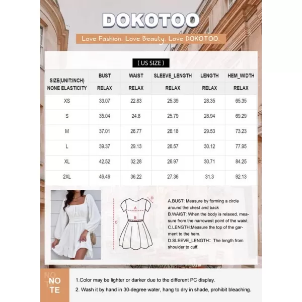 Dokotoo Womens Dress Long Lantern Sleeve Square Neck Tie Backless Sexy Dress Ruffle Elastic Waist A-Line Mini Dress