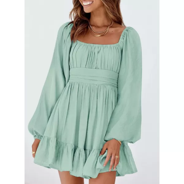 Dokotoo Womens Dress Long Lantern Sleeve Square Neck Tie Backless Sexy Dress Ruffle Elastic Waist A-Line Mini Dress