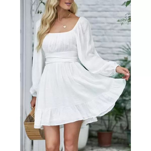 Dokotoo Womens Dress Long Lantern Sleeve Square Neck Tie Backless Sexy Dress Ruffle Elastic Waist A-Line Mini Dress