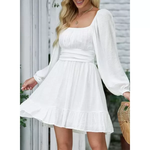 Dokotoo Womens Dress Long Lantern Sleeve Square Neck Tie Backless Sexy Dress Ruffle Elastic Waist A-Line Mini Dress