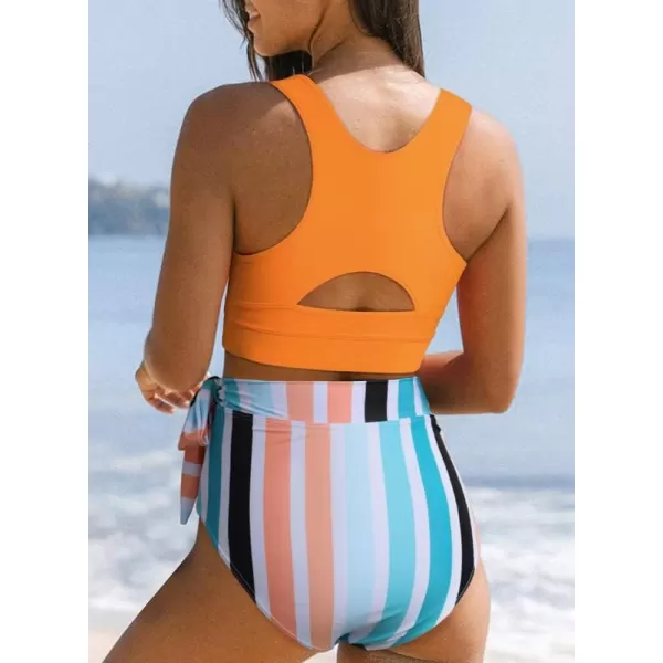 Dokotoo Womens Scoop Neck Racerback High Waisted Bikini Sets Two Piece Swimsuit Floral Print Tummy Control Bathing Suit