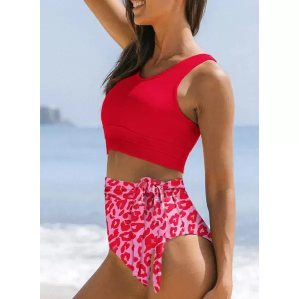 Dokotoo Womens Scoop Neck Racerback High Waisted Bikini Sets Two Piece Swimsuit Floral Print Tummy Control Bathing Suit