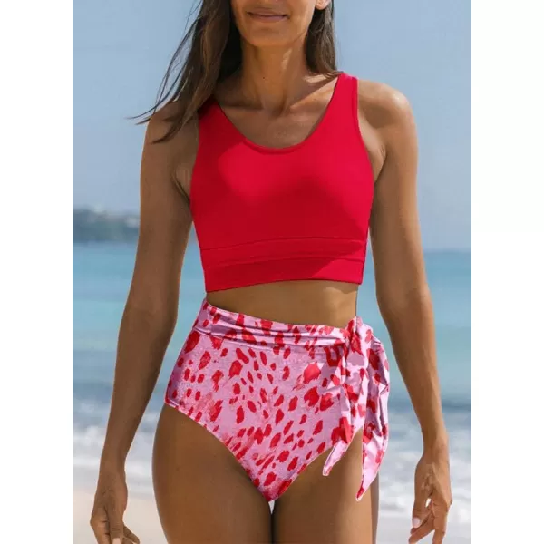 Dokotoo Womens Scoop Neck Racerback High Waisted Bikini Sets Two Piece Swimsuit Floral Print Tummy Control Bathing Suit