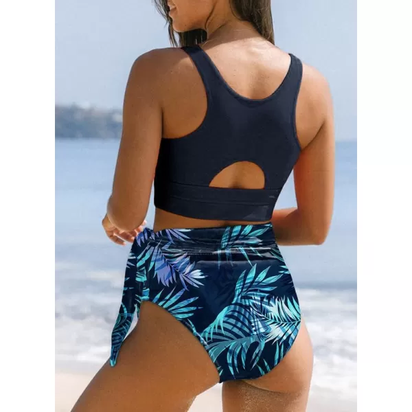Dokotoo Womens Scoop Neck Racerback High Waisted Bikini Sets Two Piece Swimsuit Floral Print Tummy Control Bathing Suit