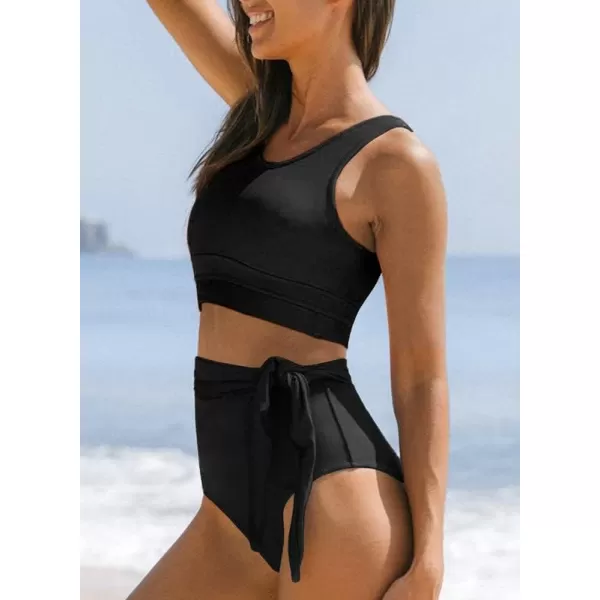 Dokotoo Womens Scoop Neck Racerback High Waisted Bikini Sets Two Piece Swimsuit Floral Print Tummy Control Bathing Suit