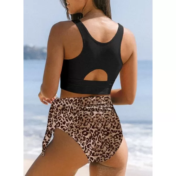 Dokotoo Womens Scoop Neck Racerback High Waisted Bikini Sets Two Piece Swimsuit Floral Print Tummy Control Bathing Suit