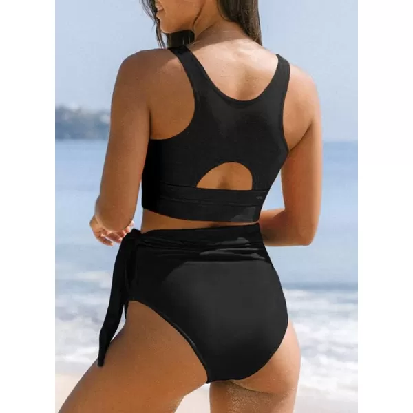 Dokotoo Womens Scoop Neck Racerback High Waisted Bikini Sets Two Piece Swimsuit Floral Print Tummy Control Bathing Suit