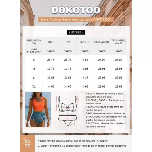 Dokotoo Womens Scoop Neck Racerback High Waisted Bikini Sets Two Piece Swimsuit Floral Print Tummy Control Bathing Suit