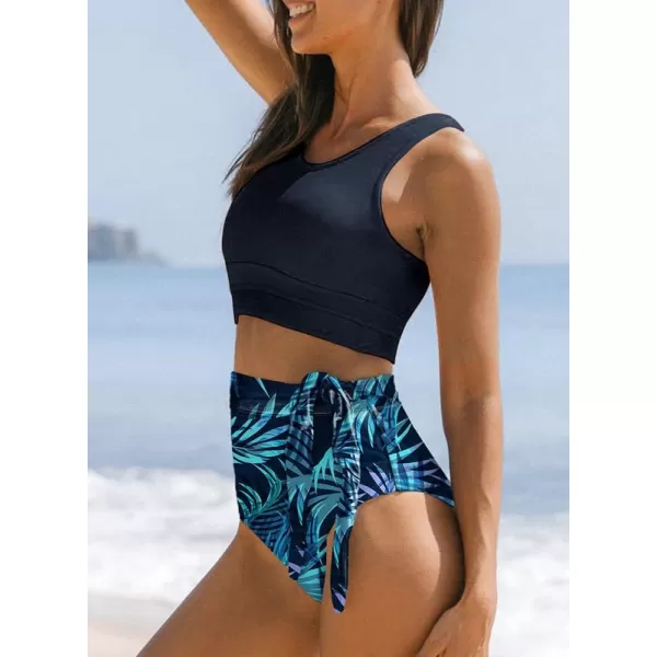 Dokotoo Womens Scoop Neck Racerback High Waisted Bikini Sets Two Piece Swimsuit Floral Print Tummy Control Bathing Suit