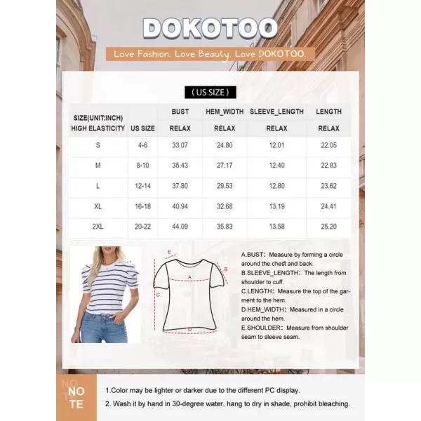 Dokotoo Women's Short Puff Sleeve Knit Tops 2024 Trendy Crewneck Striped T Shirts Casual Summer Blouses