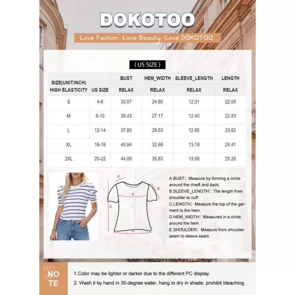 Dokotoo Women's Short Puff Sleeve Knit Tops 2024 Trendy Crewneck Striped T Shirts Casual Summer Blouses
