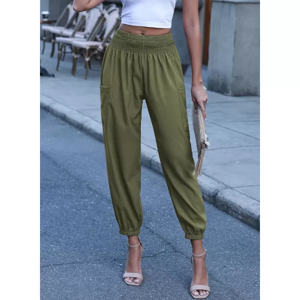 Dokotoo Womens Summer Boho Business Casual Smocked High Waisted Cargo Long Pants with Pockets