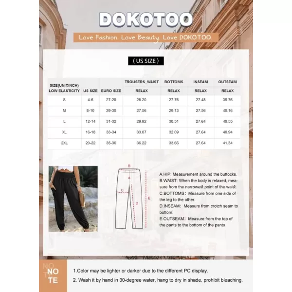 Dokotoo Womens Summer Boho Business Casual Smocked High Waisted Cargo Long Pants with Pockets