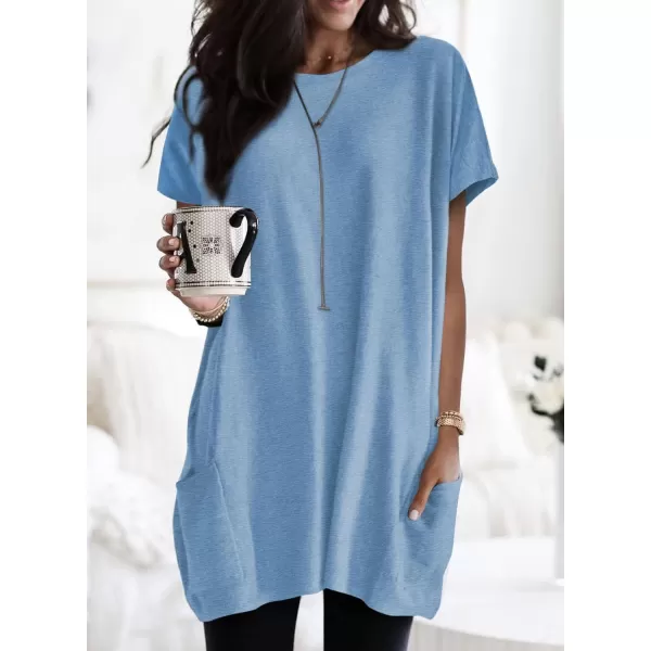 Dokotoo Womens Summer Casual Shirts Short Sleeve Tunic Tops with Pockets