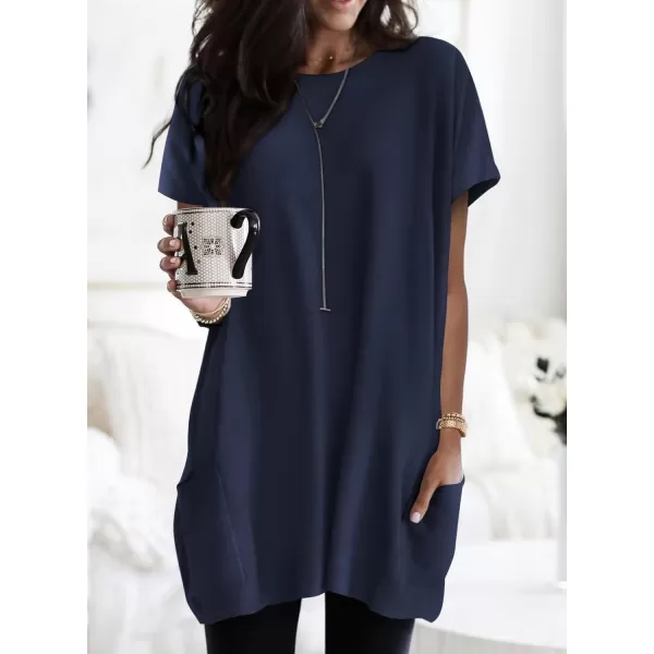 Dokotoo Womens Summer Casual Shirts Short Sleeve Tunic Tops with Pockets