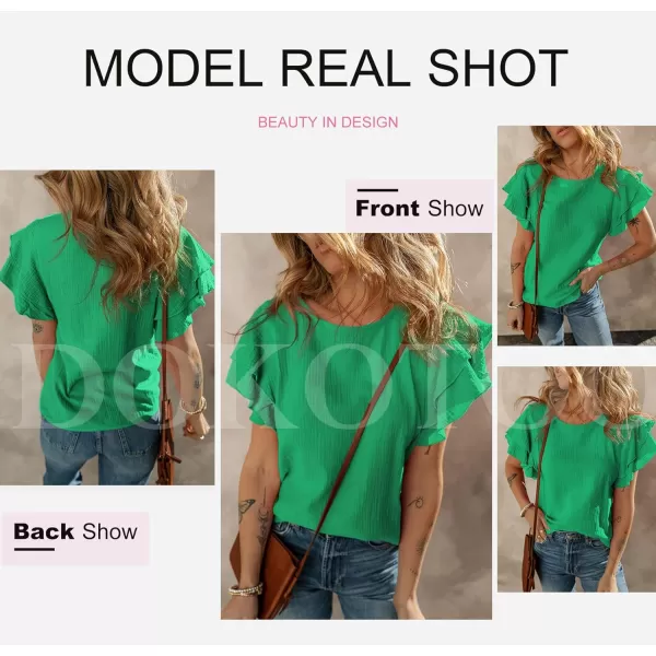 Dokotoo Womens Tops Ruffle Short Sleeve Crewneck Shirts Solid Casual Loose Babydoll Blouses
